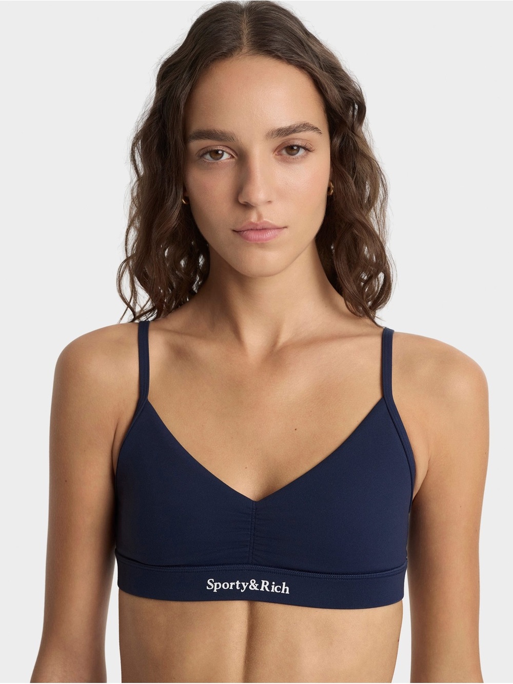 Sporty & Rich Serif Logo Mini Sports Bra - Navy/White